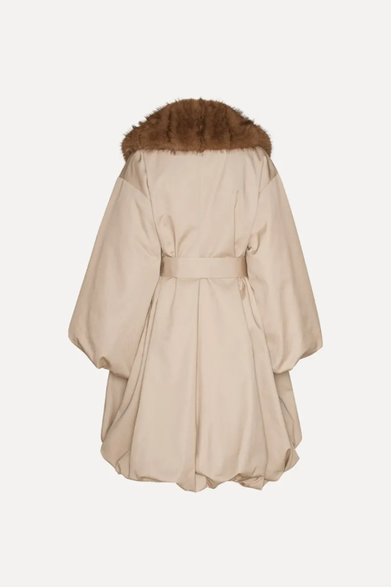 Outerwear-ROTATE Birger Christensen Faux Fur Collar Coat Beige Cement color