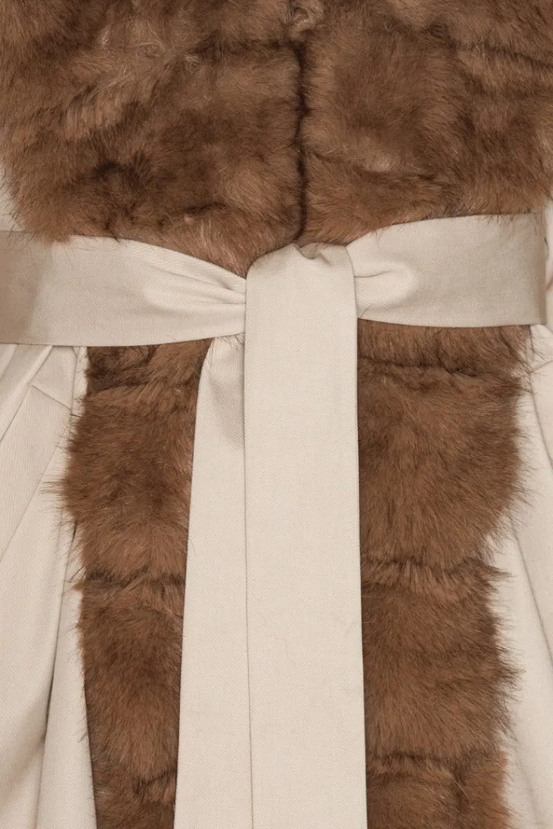 Outerwear-ROTATE Birger Christensen Faux Fur Collar Coat Beige Cement color