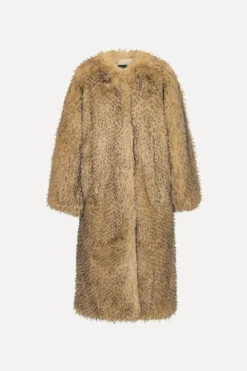 Outerwear-ROTATE Birger Christensen Faux Fur Long Coat Beige Nougat color