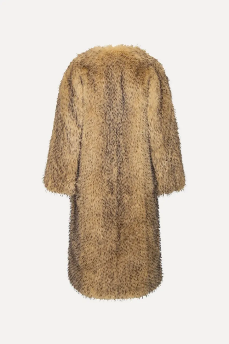 Outerwear-ROTATE Birger Christensen Faux Fur Long Coat Beige Nougat color