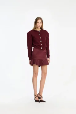 Knitwear|Tops-ROTATE Birger Christensen Firm Knit Cardigan Burgundy Zinfandelcolor