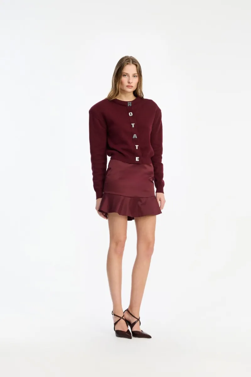 Knitwear|Tops-ROTATE Birger Christensen Firm Knit Cardigan Burgundy Zinfandelcolor