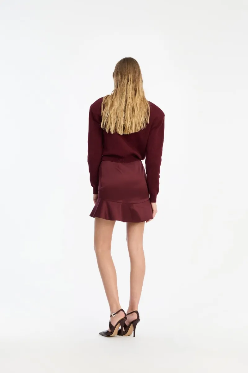 Knitwear|Tops-ROTATE Birger Christensen Firm Knit Cardigan Burgundy Zinfandelcolor