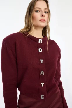 Knitwear|Tops-ROTATE Birger Christensen Firm Knit Cardigan Burgundy Zinfandelcolor