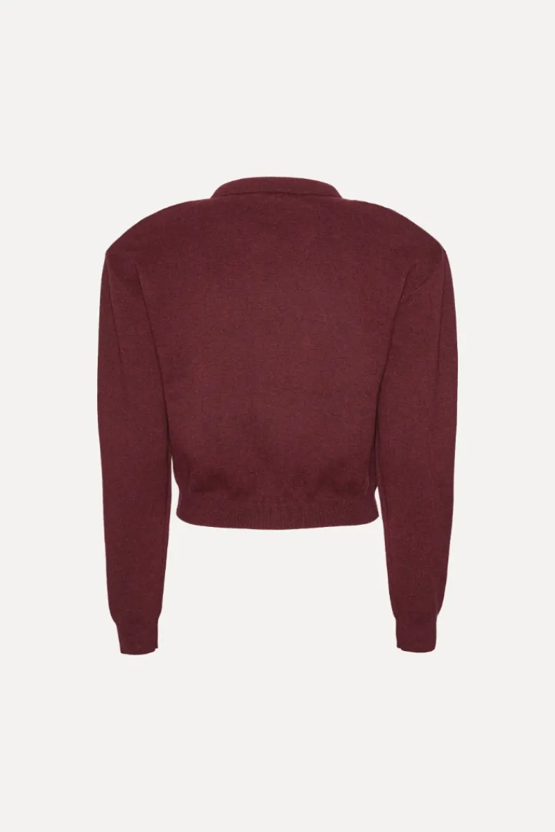 Knitwear|Tops-ROTATE Birger Christensen Firm Knit Cardigan Burgundy Zinfandelcolor