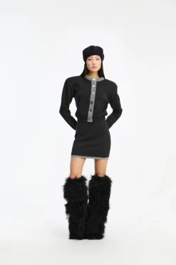 Knitwear|Tops-ROTATE Birger Christensen Firm Knit Cardigan Dark Grey Phantom Comb. color