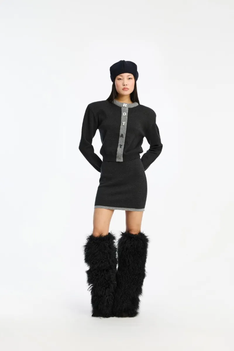 Knitwear|Tops-ROTATE Birger Christensen Firm Knit Cardigan Dark Grey Phantom Comb. color