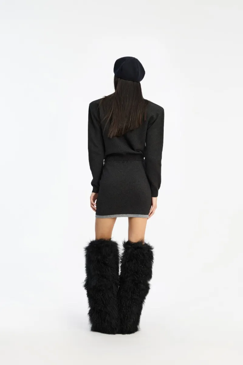 Knitwear|Tops-ROTATE Birger Christensen Firm Knit Cardigan Dark Grey Phantom Comb. color