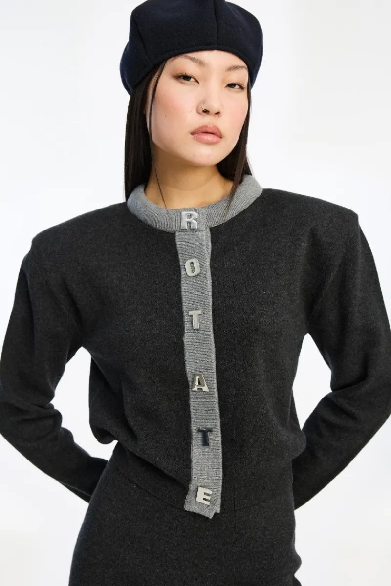 Knitwear|Tops-ROTATE Birger Christensen Firm Knit Cardigan Dark Grey Phantom Comb. color