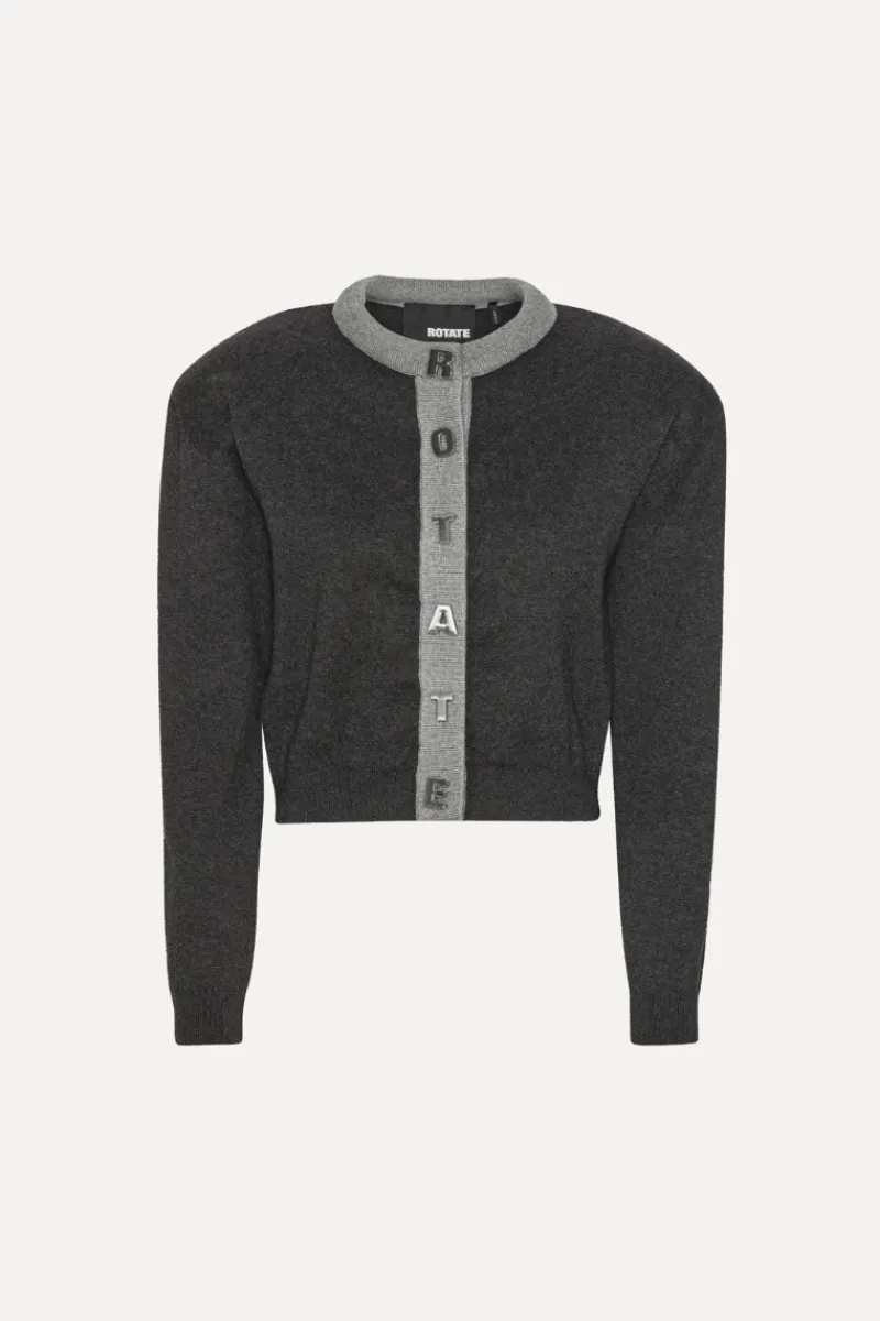 Knitwear|Tops-ROTATE Birger Christensen Firm Knit Cardigan Dark Grey Phantom Comb. color
