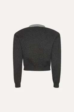 Knitwear|Tops-ROTATE Birger Christensen Firm Knit Cardigan Dark Grey Phantom Comb. color