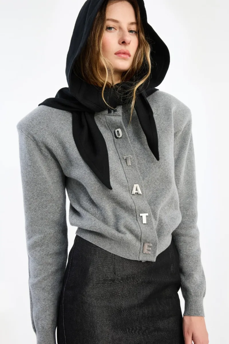 Knitwear|Tops-ROTATE Birger Christensen Firm Knit Cardigan Grey Monument color