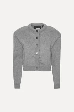 Knitwear|Tops-ROTATE Birger Christensen Firm Knit Cardigan Grey Monument color