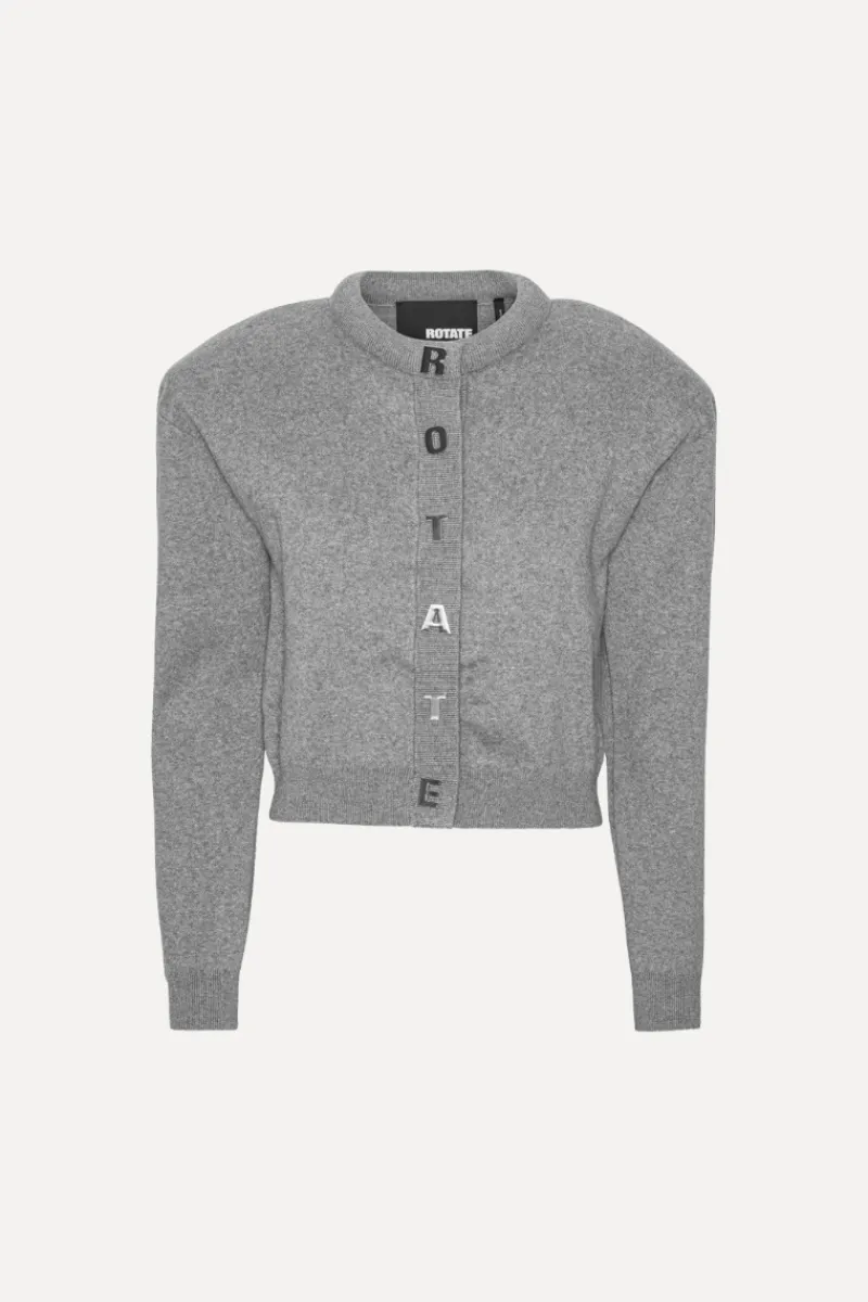 Knitwear|Tops-ROTATE Birger Christensen Firm Knit Cardigan Grey Monument color