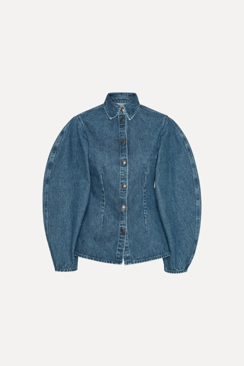 Tops-ROTATE Birger Christensen Fitted Denim Shirt Medium Blue Medium Blue Denim color