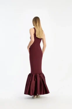 Maxi Dress|Dresses-ROTATE Birger Christensen Fitted Maxi Dress Burgundy Zinfandelcolor