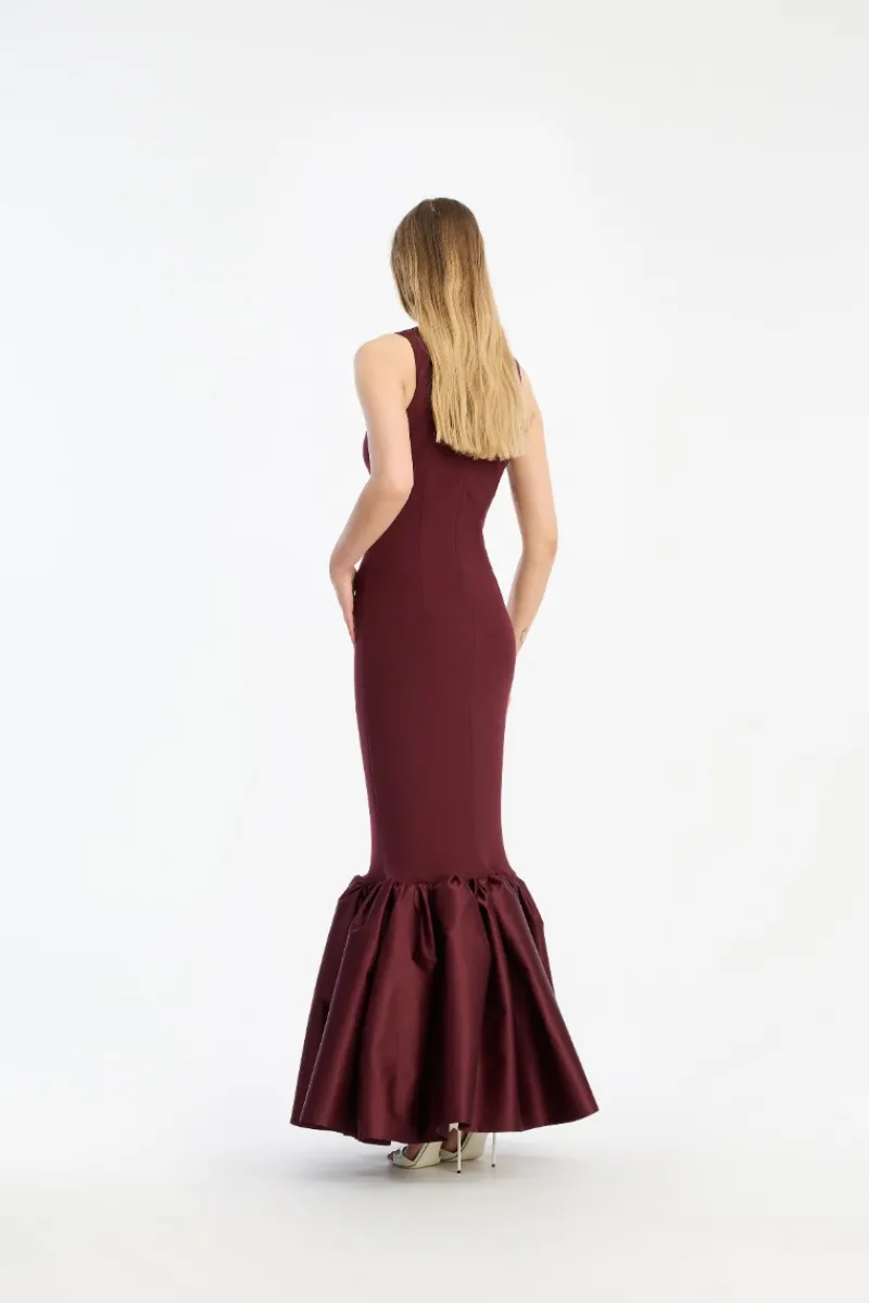 Maxi Dress|Dresses-ROTATE Birger Christensen Fitted Maxi Dress Burgundy Zinfandelcolor