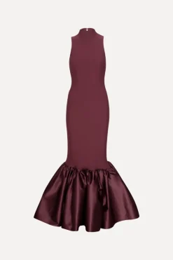 Maxi Dress|Dresses-ROTATE Birger Christensen Fitted Maxi Dress Burgundy Zinfandelcolor