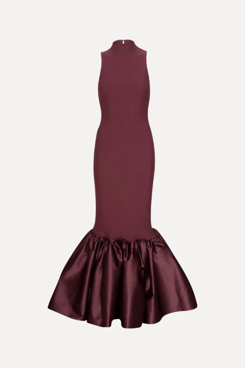 Maxi Dress|Dresses-ROTATE Birger Christensen Fitted Maxi Dress Burgundy Zinfandelcolor