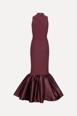 Maxi Dress|Dresses-ROTATE Birger Christensen Fitted Maxi Dress Burgundy Zinfandelcolor