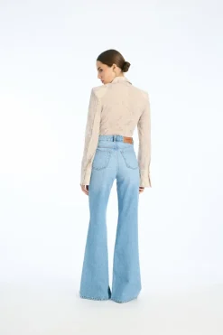 Pants-ROTATE Birger Christensen Flared Highwaisted Jeans Blue Hydrangea (Blue) color