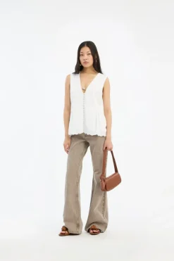Pants-ROTATE Birger Christensen Flared Highwaisted Jeans Taupe Driftwood color