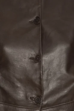 Outerwear-ROTATE Birger Christensen Flared Leather Jacket Dark Brown Molé color