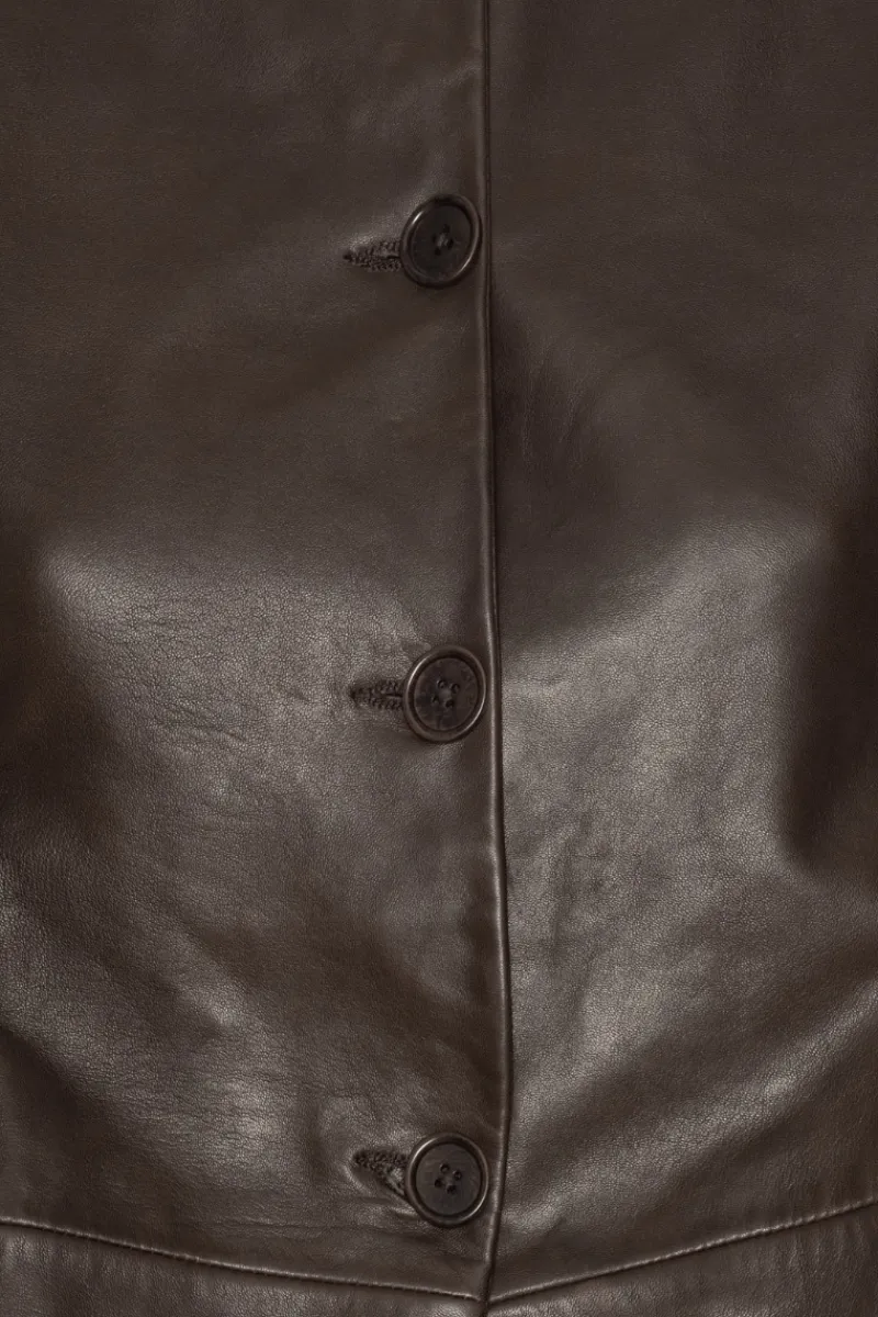 Outerwear-ROTATE Birger Christensen Flared Leather Jacket Dark Brown Molé color