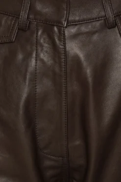 Pants-ROTATE Birger Christensen Flared Leather Pants Dark Brown Molé color