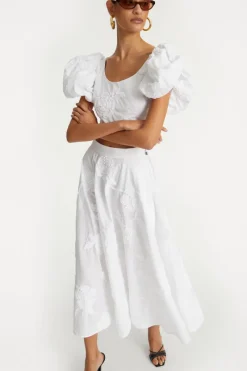 Skirts-ROTATE Birger Christensen Flower Maxi Skirt Bright White Bright White color