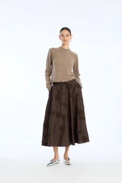 Skirts-ROTATE Birger Christensen Flower Maxi Skirt Dark Brown Molé color