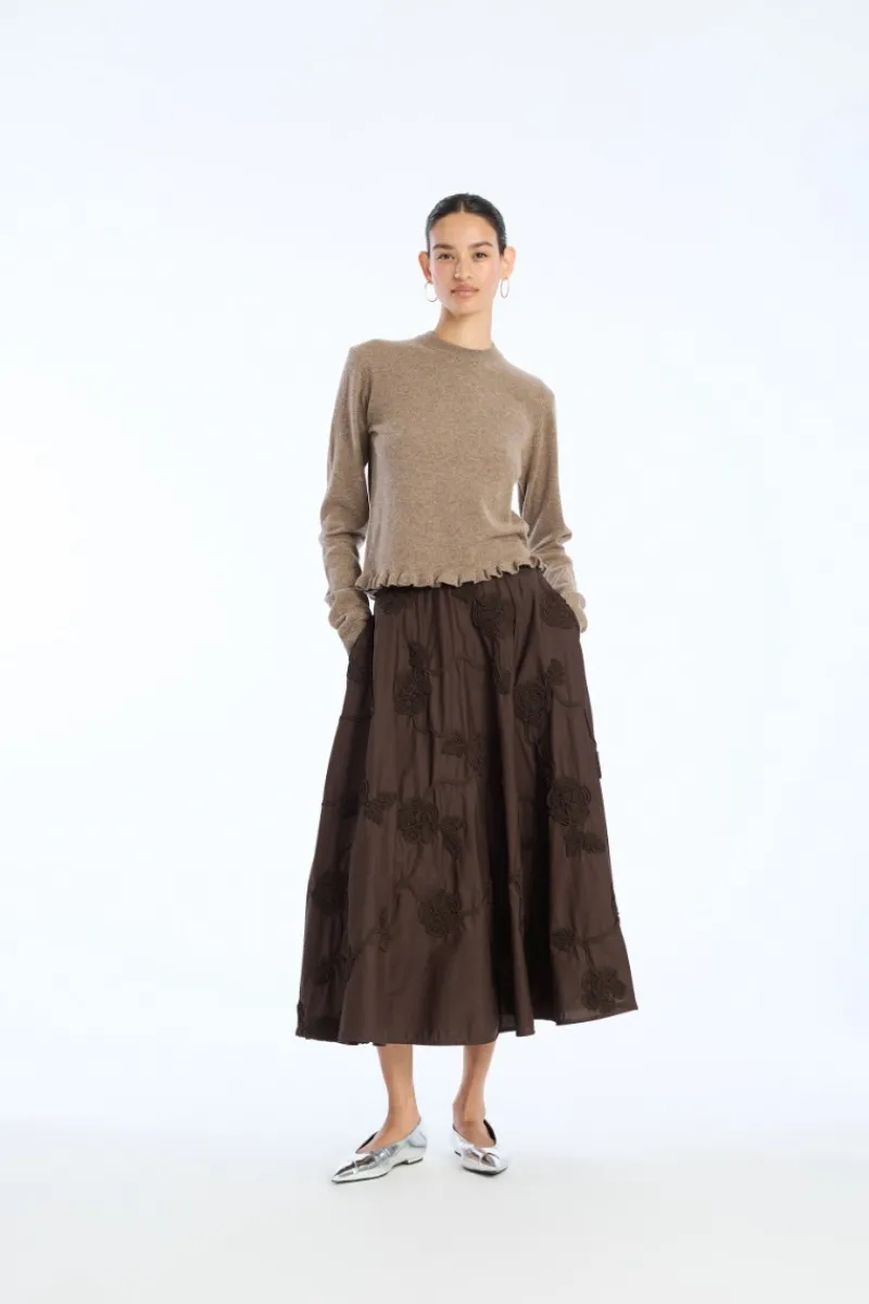 Skirts-ROTATE Birger Christensen Flower Maxi Skirt Dark Brown Molé color