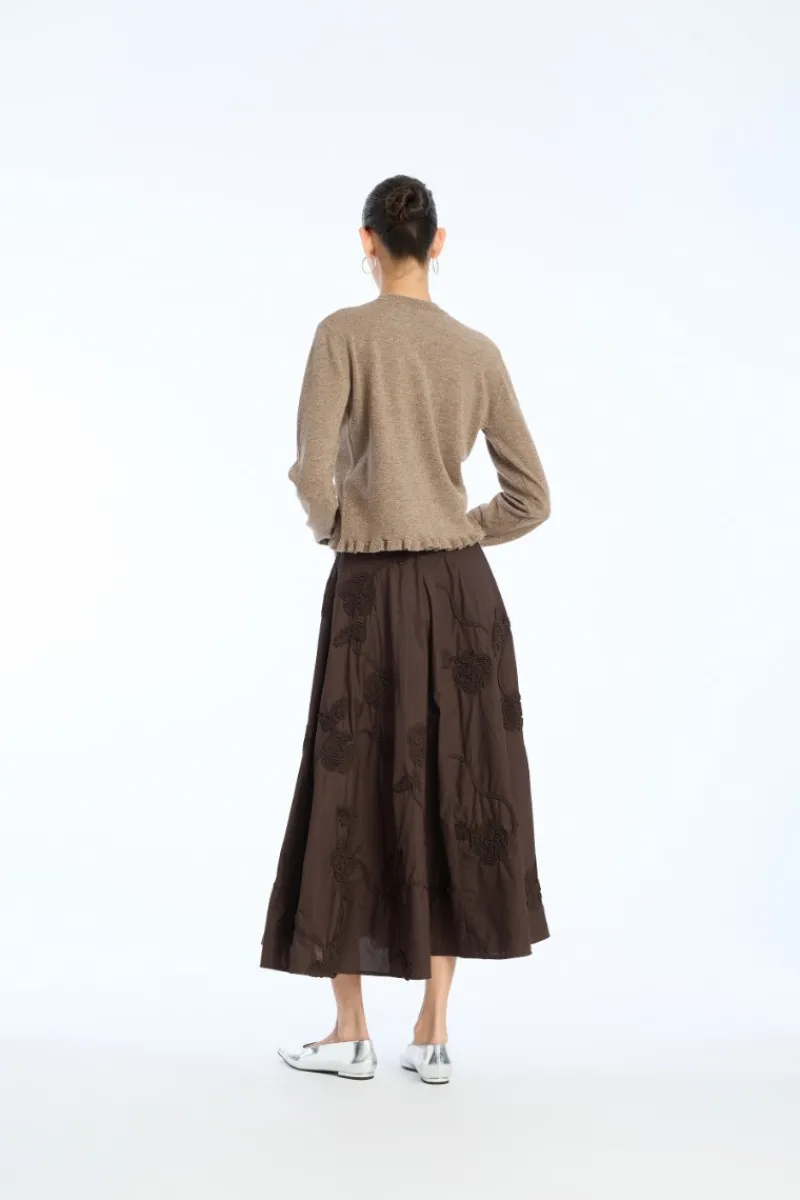 Skirts-ROTATE Birger Christensen Flower Maxi Skirt Dark Brown Molé color