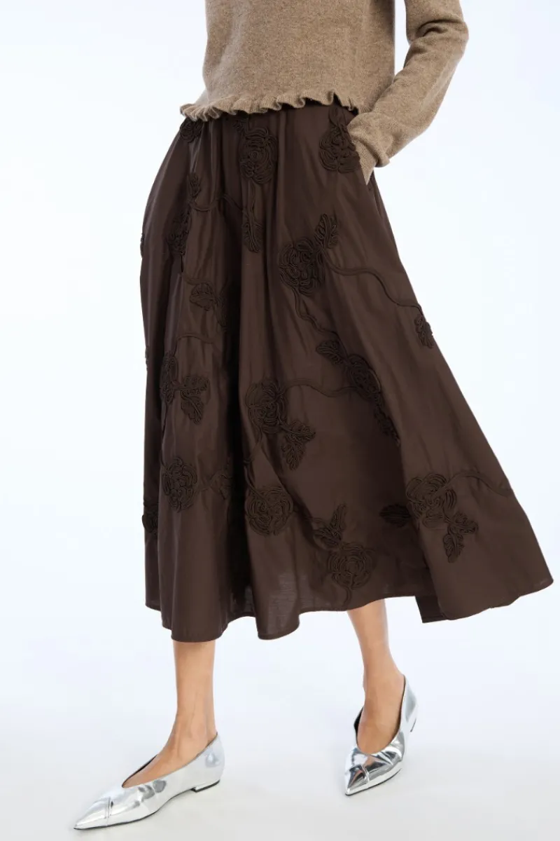 Skirts-ROTATE Birger Christensen Flower Maxi Skirt Dark Brown Molé color
