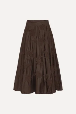 Skirts-ROTATE Birger Christensen Flower Maxi Skirt Dark Brown Molé color