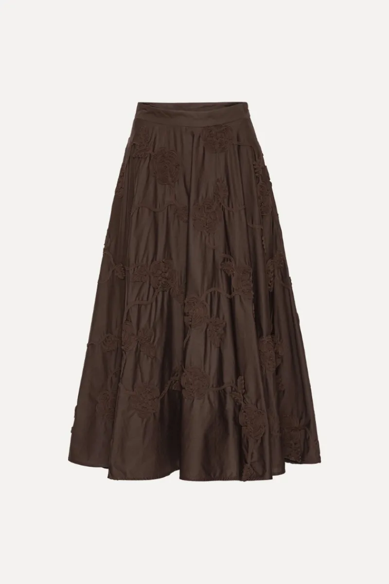 Skirts-ROTATE Birger Christensen Flower Maxi Skirt Dark Brown Molé color