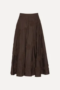 Skirts-ROTATE Birger Christensen Flower Maxi Skirt Dark Brown Molé color