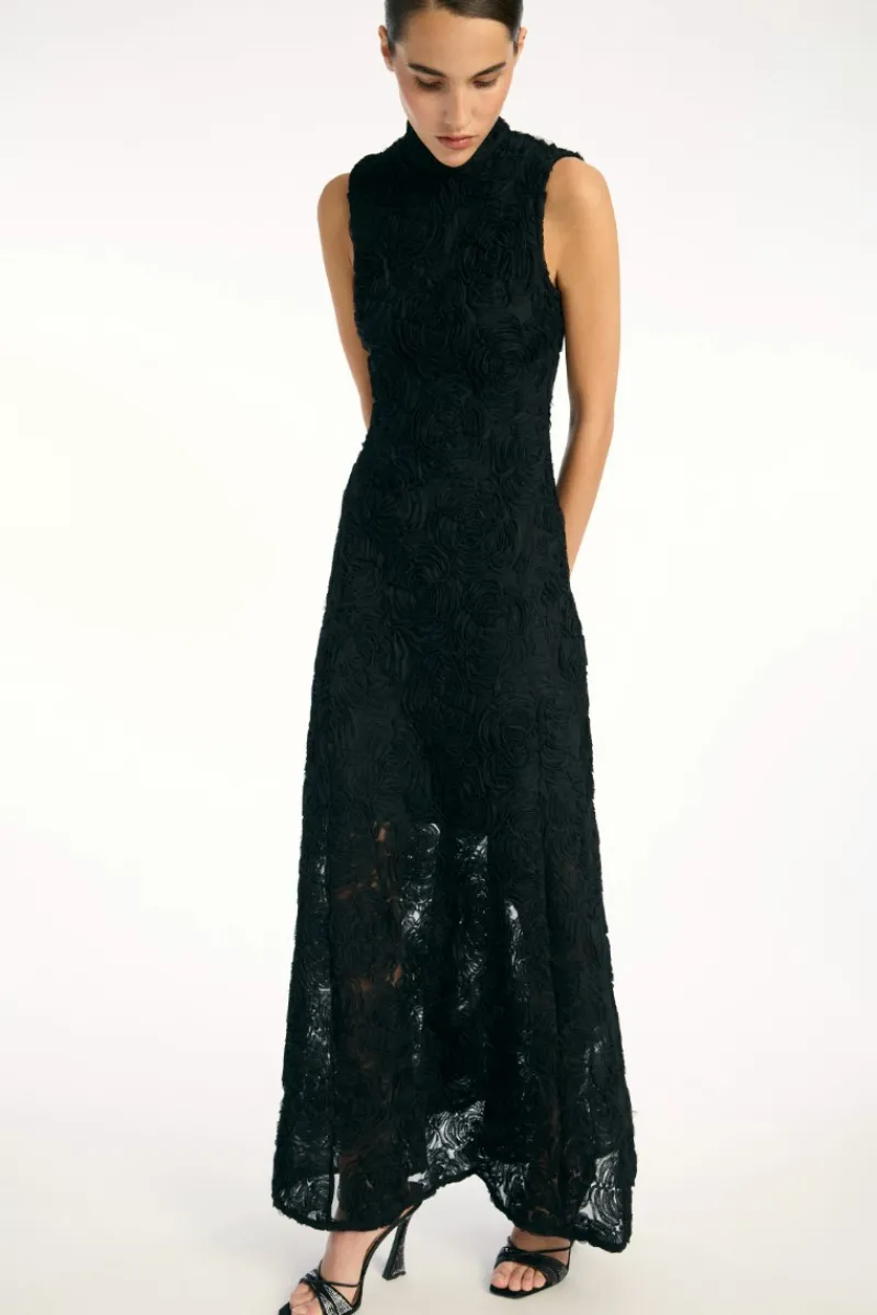Maxi Dress|Dresses-ROTATE Birger Christensen Flower Mesh Maxi Dress Black Black color