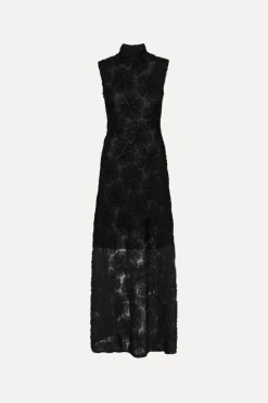 Maxi Dress|Dresses-ROTATE Birger Christensen Flower Mesh Maxi Dress Black Black color