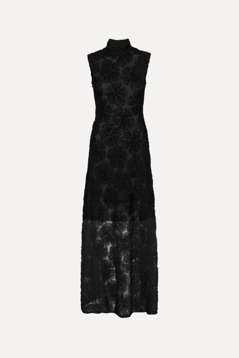 Maxi Dress|Dresses-ROTATE Birger Christensen Flower Mesh Maxi Dress Black Black color