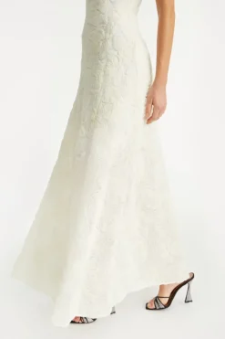 Bridal|Maxi Dress-ROTATE Birger Christensen Flower Mesh Maxi Dress Creme White Egret color