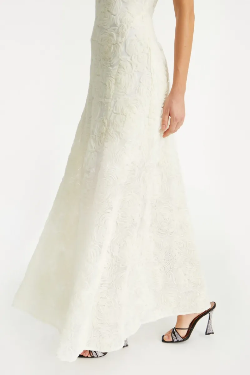 Bridal|Maxi Dress-ROTATE Birger Christensen Flower Mesh Maxi Dress Creme White Egret color
