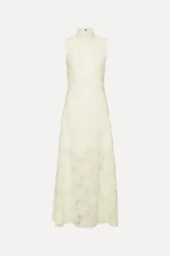 Bridal|Maxi Dress-ROTATE Birger Christensen Flower Mesh Maxi Dress Creme White Egret color