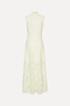 Bridal|Maxi Dress-ROTATE Birger Christensen Flower Mesh Maxi Dress Creme White Egret color
