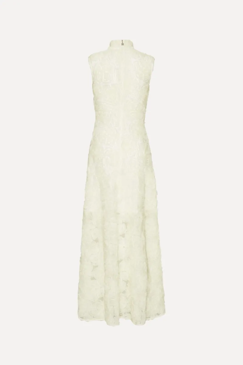 Bridal|Maxi Dress-ROTATE Birger Christensen Flower Mesh Maxi Dress Creme White Egret color