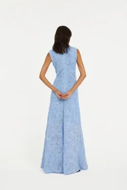 Maxi Dress|Dresses-ROTATE Birger Christensen Flower Mesh Maxi Dress Light Blue Light Blue color