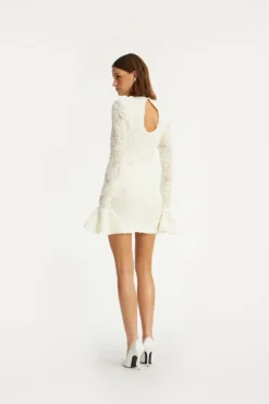 Bridal|Mini Dresses-ROTATE Birger Christensen Flower Mesh Mini Dress Creme White Egret color
