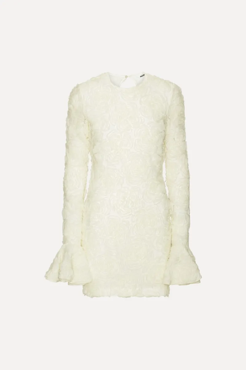 Bridal|Mini Dresses-ROTATE Birger Christensen Flower Mesh Mini Dress Creme White Egret color