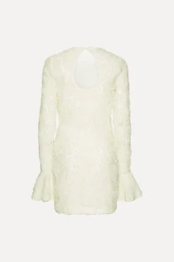 Bridal|Mini Dresses-ROTATE Birger Christensen Flower Mesh Mini Dress Creme White Egret color
