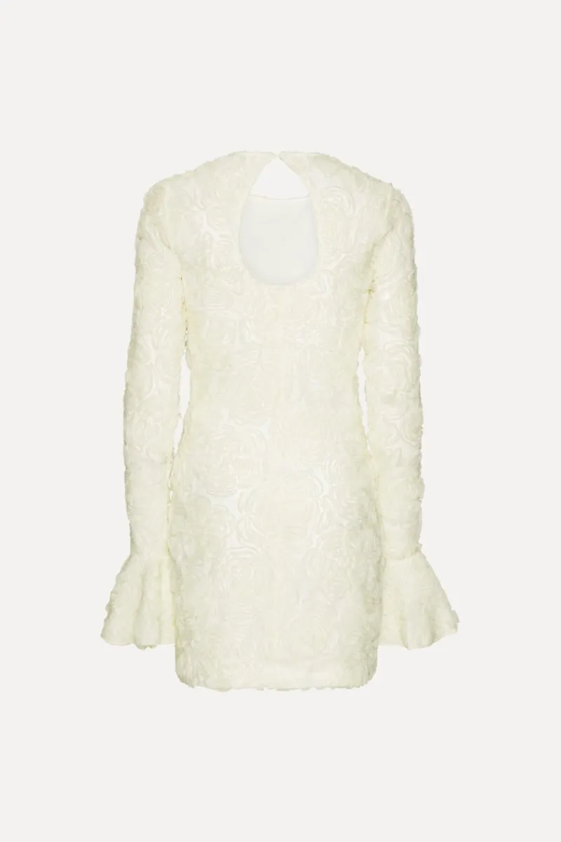 Bridal|Mini Dresses-ROTATE Birger Christensen Flower Mesh Mini Dress Creme White Egret color